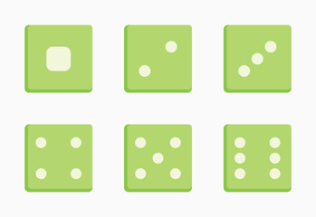 Vector illustration of six light green dice showing numbers one through six