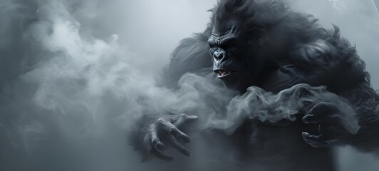 a light demonic gorilla , coming out of the smoke,generative AI