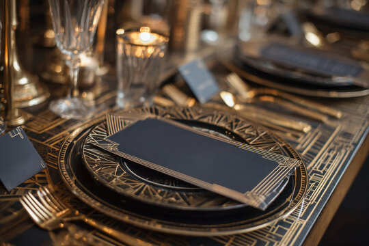 Art deco black and gold elegant table setting