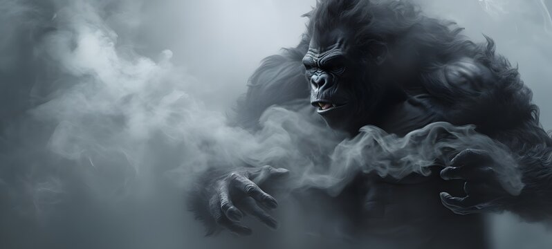 a light demonic gorilla , coming out of the smoke,generative AI - Powered by Adobe