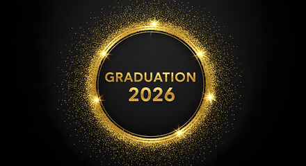 Elegant gold oval frame with sparkling glitter celebrating graduation class of 2026