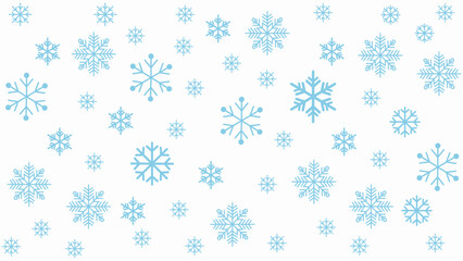 Minimalist winter background featuring falling blue snowflakes on a white backdrop. Perfect for Christmas cards, seasonal greetings, holiday banners, and festive digital or print designs.	
