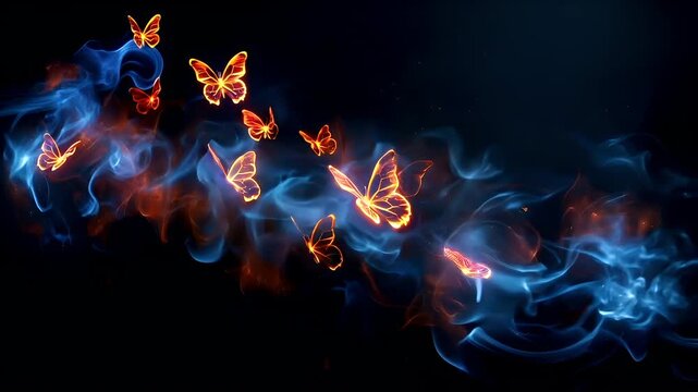 fire butterflies digital artwork video stock.
