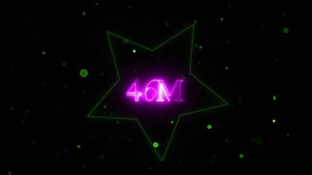  Star cute animated and 46 million neon glowing text animation 46 Million achievement for social media videos animation. label, like, live, media, million/transparent background.4k video..