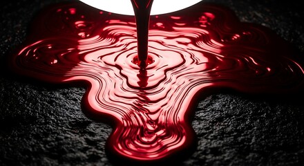 Black friday's intense flow Deep crimson liquid cascading on a dark surface, symbolizing a dramatic event