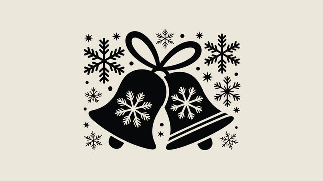 Festive holiday bells adorned with delicate snowflakes create a charming winter scene perfect for joyful celebrations and seasonal promotions