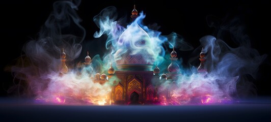 a light Ied Mubarak , coming out of the smoke,generative AI