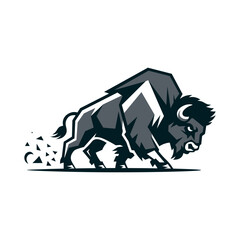 Dynamic charging bison mascot logo with bold shapes and strong detailing, symbolizing power, strength, and determination. Perfect for sports teams, gaming logos, branding, and apparel designs.