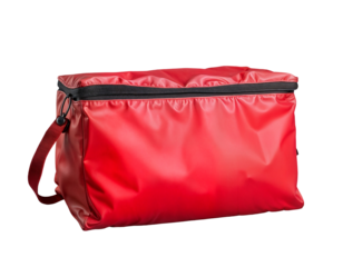Red Insulated Cooler Bag with Shoulder Strap on Transparent Background