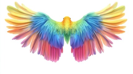 Obraz premium Colorful bird wings spread, vibrant plumage, white background, design element