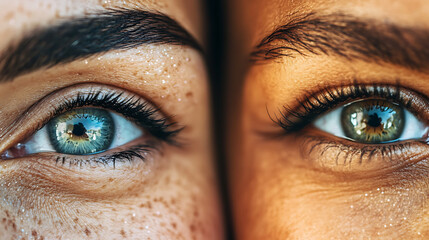 Close shot of joyful eyes with subtle wrinkles and light sparkles 