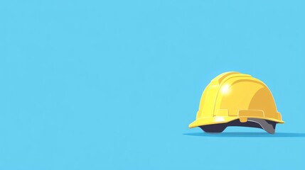 Yellow hard hat isolated on solid blue background for construction industry use