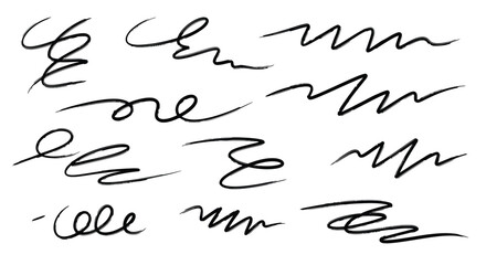 Hand-drawn scribbles and lines illustrating abstract artistic doodles in a black and white graphic design