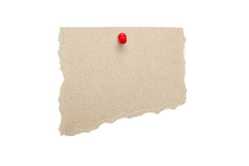 Fototapeta premium Torn Kraft Paper Note with Red Pushpin Isolated on White Background