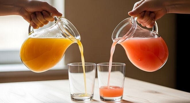 Pouring refreshing drinks into glasses for a healthy lifestyle moment