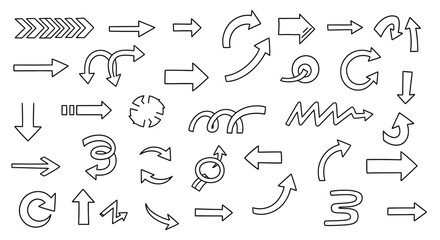 Collection of hand-drawn arrows in various styles for navigation and design elements