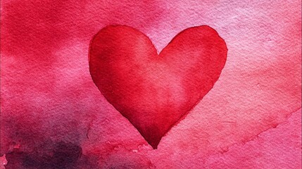 A beautiful watercolor painting featuring a vibrant red heart on a soft gradient background of pinks and reds, perfect for conveying emotions of love and affection in various designs.