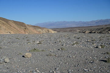 Dried up river bed on Dantes View road in California.