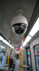 Capturing the presence of security with a dome camera mounted in a public transit environment, this image highlights modern technology in safeguarding commuters on their journeys.