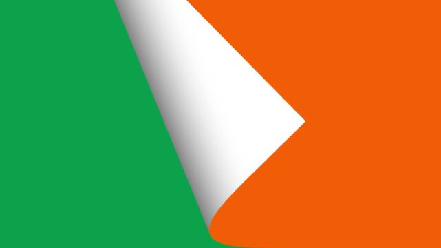 Layered Colored Page Turn Motion Revealing Chroma Key. Multicolor Page Turn Animation Flipping to Green Screen Chroma Key Background. Page turn animation in purple orange cyan blue colors. 