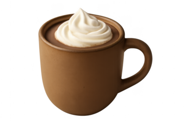 Hot chocolate drink with whipped cream on transparent background