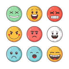 Colorful emoji faces displaying various human emotions and feelings collection