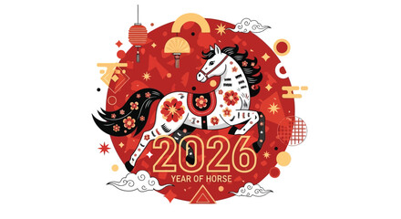 Year of the Horse 2026 Chinese New Year Celebration with Horse Illustration