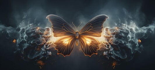 a light butterfly , coming out of the smoke,generative AI