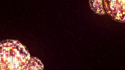Golden mirror disco balls hanging lighting reflection. party lights disco ball background. dazzling disco balls mirror ball reflecting lights. Mirror Ball Disco Lights Star Glitter Club Dance Party - Powered by Adobe