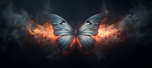 a light butterfly , coming out of the smoke,generative AI