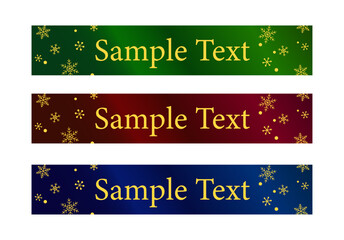 金色の結晶モチーフを散らした光沢グラデーションの横長テキストフレーム3点セット