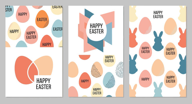 Colorful Easter Card Designs with Eggs and Geometric Shapes