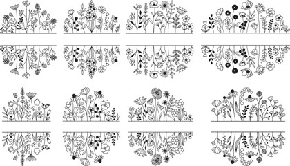 Set of 8 Split Monogram Wildflower Meadow SVG, Flower Field Outline Line Art, Laser Cut Files Glowforge Silhouette Cricut, Personalized Name, Wedding, Birthday
