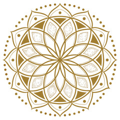 Golden mandala, a symmetrical and intricate design with floral and geometric elements, radiating harmony and balance, perfect for spiritual or decorative use