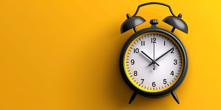 Vintage alarm clock on bright yellow background signals urgent deadline or time management concept