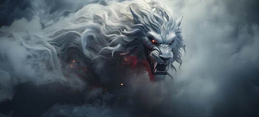 a light mythical beast, coming out of the smoke,,generative AI