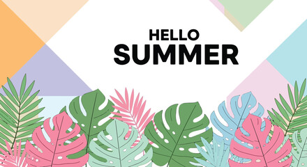 Summer Vibes A Vibrant Illustration of Tropical Leaves and Geometric Shapes