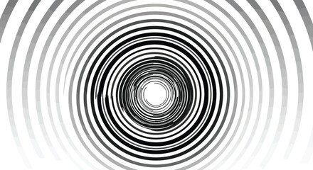Abstract concentric circles tunnel effect, modern black and white circular graphic design