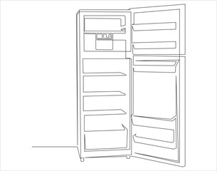 Continuous one line drawing of refrigerator. One line drawing illustration of refrigerator. Refrigerator of storage concept line art. Editable outline