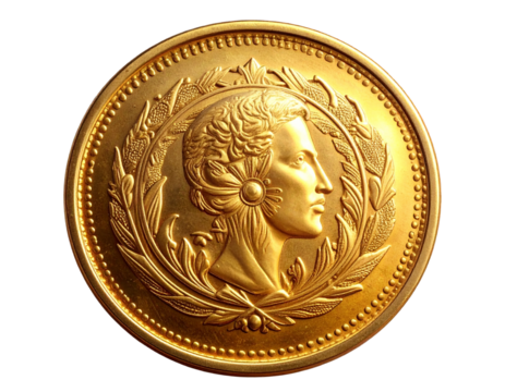 Shiny Golden Coin With Engraved Design