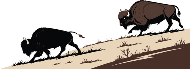 Powerful bison roaming wild on grassy plains, evoking nature's strength and resilience in a captivating wildlife scene perfectly for conservation projects