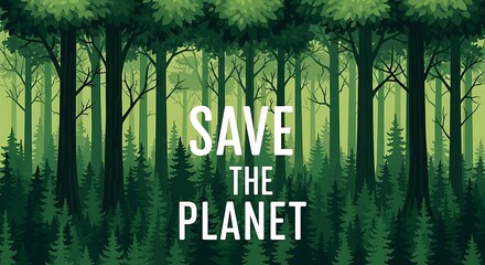 Save The Planet environmental poster with forest reflection.