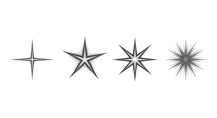Array of Shining Stars Vector Graphic Set with Various Star Shapes and Sparkle Designs
