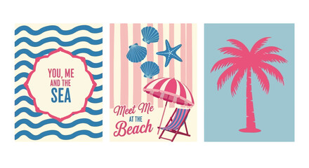 Seaside Escape Vintage Beach-Themed Illustration Set for Summer Adventures