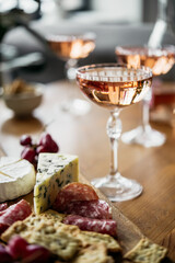 Glasses of rose wine seen during a dinner party of a celebration.