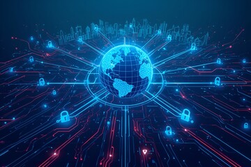 Obraz premium Securing the Digital Planet: Global Cyber Protection.