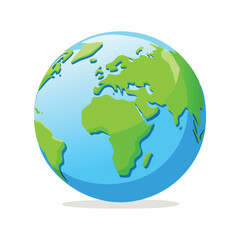 Earth globe with green continents. Modern world map concept. World map realistic blue ball illustration.