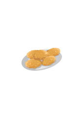 Cute Fried Chicken Nuggets on Plate Vector Illustration