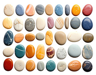 Assortment of smooth, polished river rocks in various colors and sizes