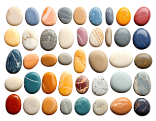Assortment of smooth, polished river rocks in various colors and sizes